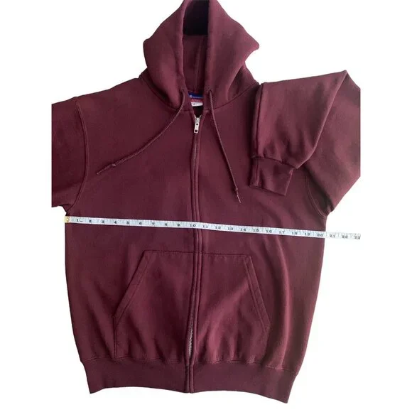 Champion Maroon Full-Zip Drawstring Hoodie "Love Gold" Back Design Front Pockets - Picture 4 of 11